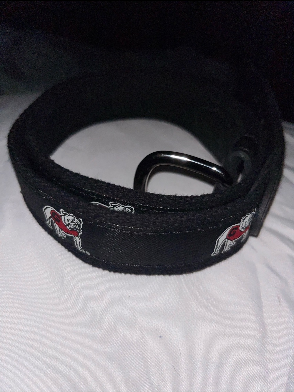 Black Canvas Leather-Trim Belt with Embroidered GA bulldogs